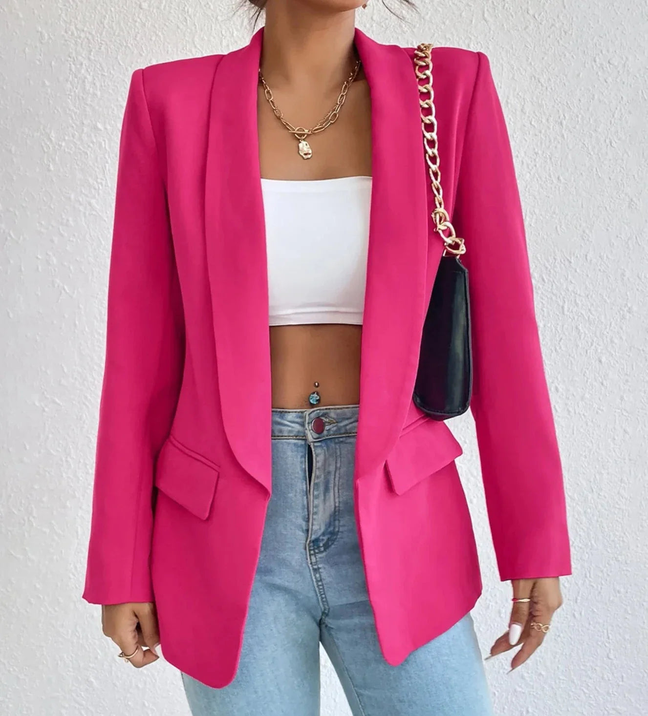 Blazer feminino gola lapela e bolso lateral AB636