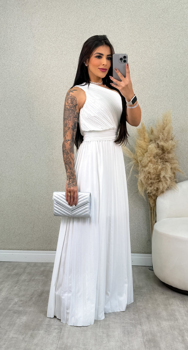 Vestido Longo Plissado Maira - Branco