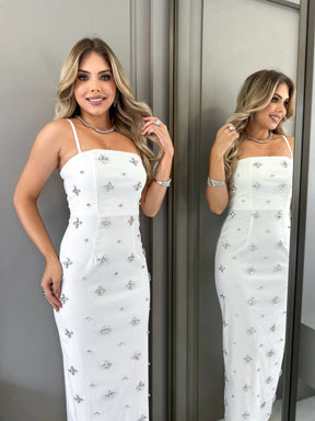 Vestido Midi com Pedrarias