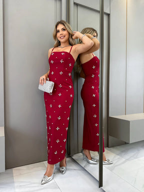 Vestido Midi com Pedrarias