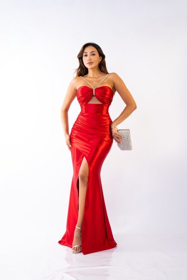 Vestido de Festa  Aline Acetinado Longo Alça Strass - Imagem 15