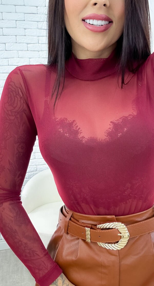 Body Feminino Tule Manga Longa Com Gola Rafa - Imagem 19