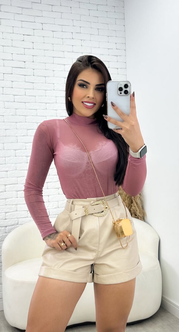 Body Feminino Tule Manga Longa Com Gola Rafa - Imagem 9