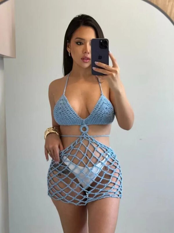 Vestido Curto Crochê Rendado Moda Praia - Imagem 5
