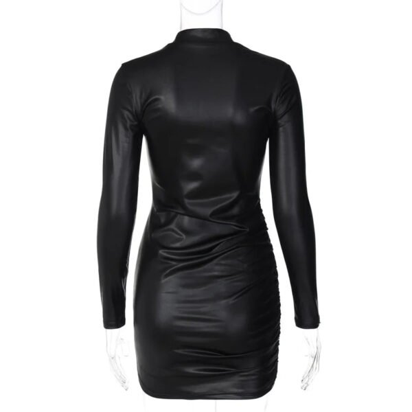 Vestido Burb Couro Slim - Efeito Vinil com Manga Longa - Imagem 4